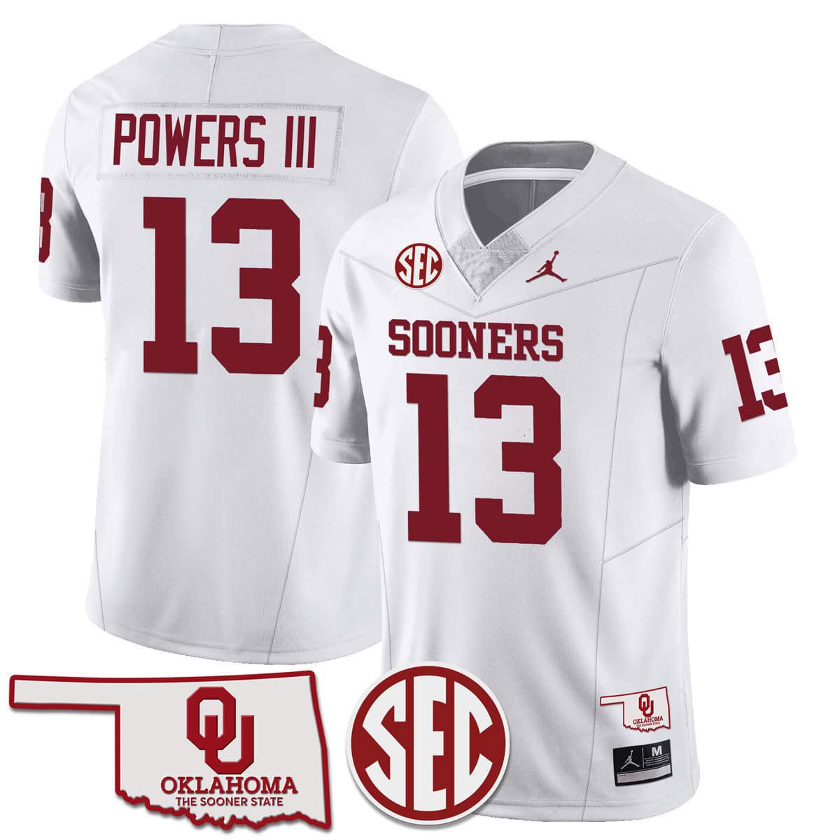 Men Oklahoma Sooners #13 Powers iii White 2024 SEC Patch Vapor Premier Limited NCAA Jersey